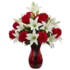 Nearly Natural 21-in Roses & Lilies Artificial Arrangement In Red Vase -Fresh Plant Store GUEST 29a6b192 9050 405a 9639 7d710c34cec6