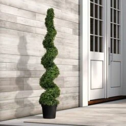 Forever Leaf 36" Spiral Boxwood In Black Pot (2 Pack), Indoor Artificial Plant For Home Decor