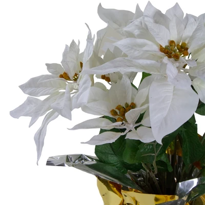 Northlight 17" Potted White Artificial Poinsettia Christmas Arrangement 1 Northlight 17" Potted White Artificial Poinsettia Christmas Arrangement