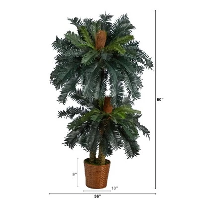 Nearly Natural 5-ft And 3-ft Double Sago Palm Artificial Tree With Basket 1 Nearly Natural 5-ft And 3-ft Double Sago Palm Artificial Tree With Basket