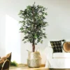Forever Leaf 60" Artificial Ficus Silk Tree In Black Pot, Indoor Artificial Plant For Home Decor
