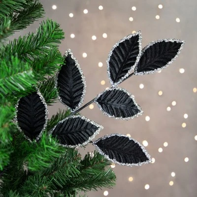 Northlight 26" Black And Silver Sequin Leaves Christmas Spray 1 Northlight 26" Black And Silver Sequin Leaves Christmas Spray